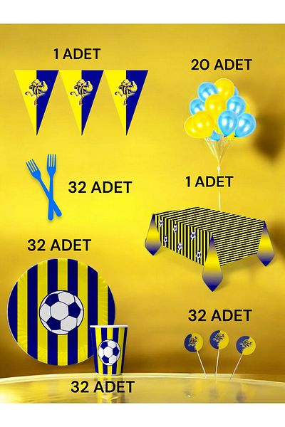 VibeHome 32-Person Navy Blue Yellow Fan L Pack - Birthday Party and Fun Events