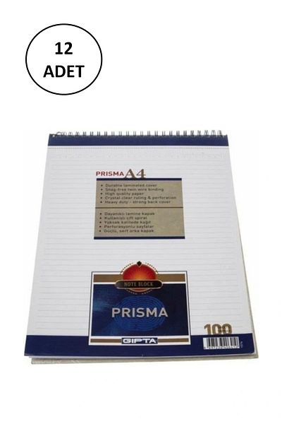 Gıpta Prisma Memo Pad A-4 Spiral Cardboard Cover 100 Sheets Striped 12 Pieces
