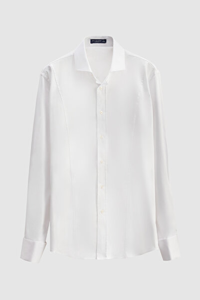 D'S Damat Ds Damat Slim Fit White Dobby Shirt