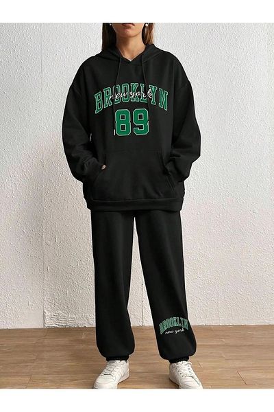 npLStore Σετ φούτερ Unisex 3 νημάτων Μαύρο 89 Πράσινο με κουκούλα