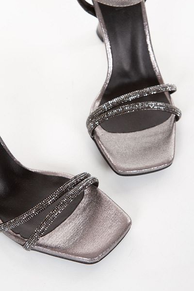 derithy Sandale cu talpă Jurdan cu toc subțire de lux - Pantofi de vară - Satin platină