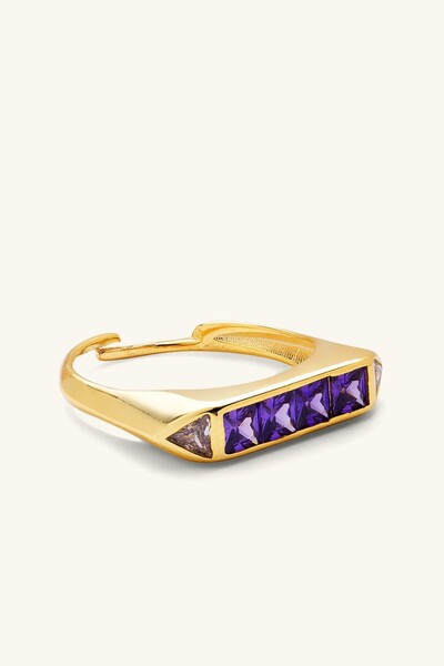 Marie Claire Mor Kare Kesim Zirkon Taşlı Ayarlanabilir Yüzük Shine Koleksiyon