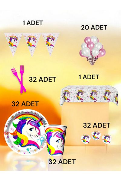 VibeHome Unicorn Themed L Package for 32 - Birthday Parties and Fun Events