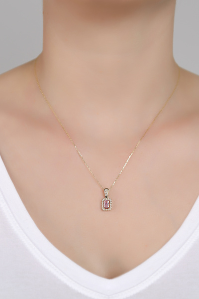 SARIASLAN Pembe Baget Taşlı Gümüş Kolye 14 Ayar Altın Suyu