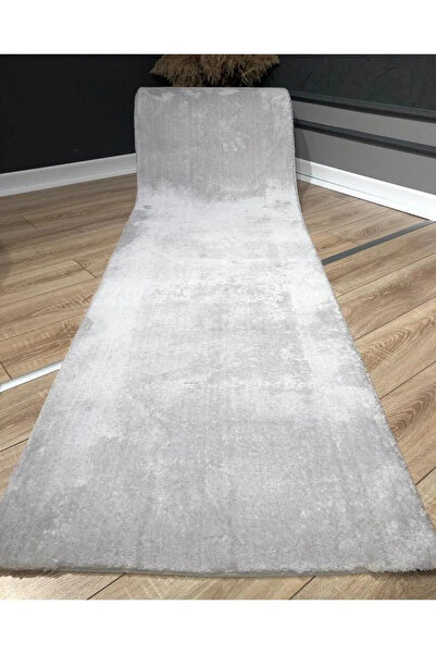 Sarar Açıkgri Kaymaz Taban Yıkanabilir Pofuduk Lüx Post Peluş Kesme Halı Yolluk
