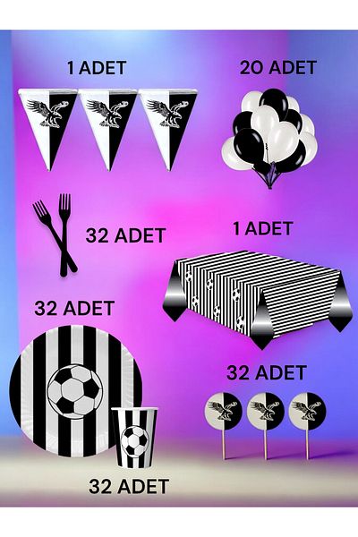VibeHome Black and White Fan L Pack for 32 - Birthday Party and Fun Events