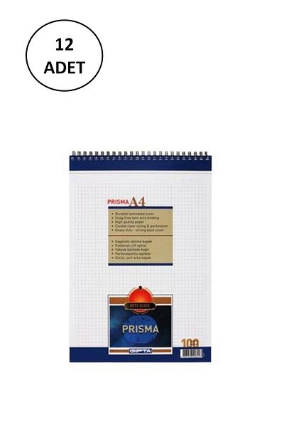 Gıpta Prisma Memo Pad A-4 Spiral Cardboard Cover 100 Sheets Checked 12 Pieces