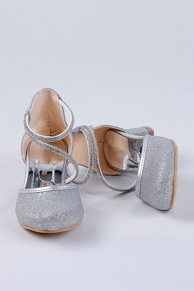 NS Little Girls' High Heel Shoes-Ankle Velcro, Easy Wear-Rhinestone, Glittery Children's Evening Dress Shoes