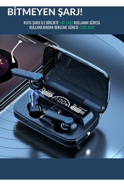 FİOPLUS M19 dijital ekranlı powerbank özellikli kablosuz kulak içi bluetooth kulaklık el fenerli