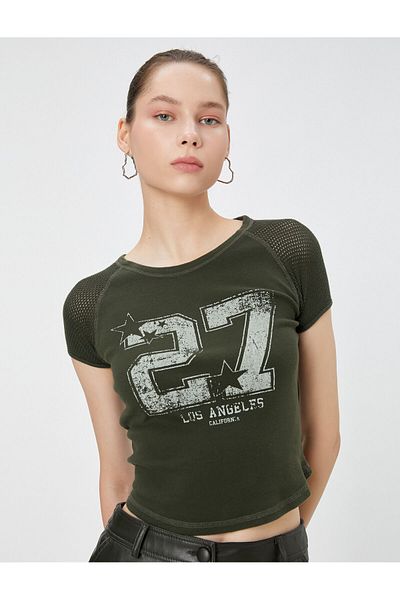 Koton Crop T-Shirt Short Sleeve Round Neck Printed Cotton