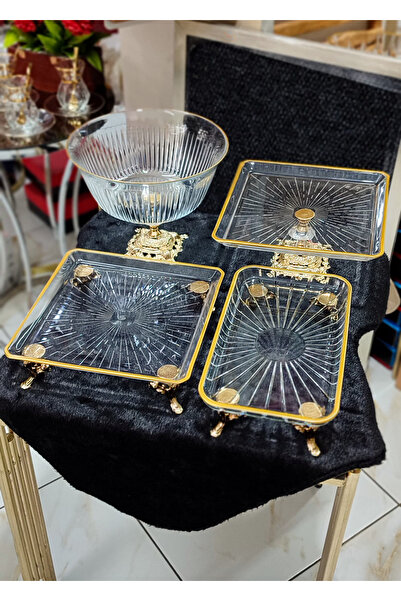 SEÇKİNEV Swan 4 Parça Gold Deatylı Ayaklı Tabak Sunum Set