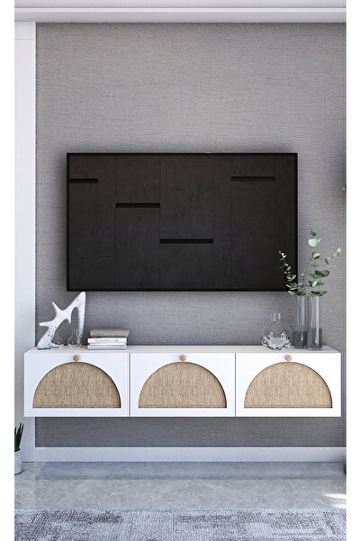 Onouqo Tv Ünitesi ,tv Sehpası ,iskandinav Jüt Kumaşlı Ultra Lüks (ÖZEL TASARIM) Mdf E150xd32xy30cm