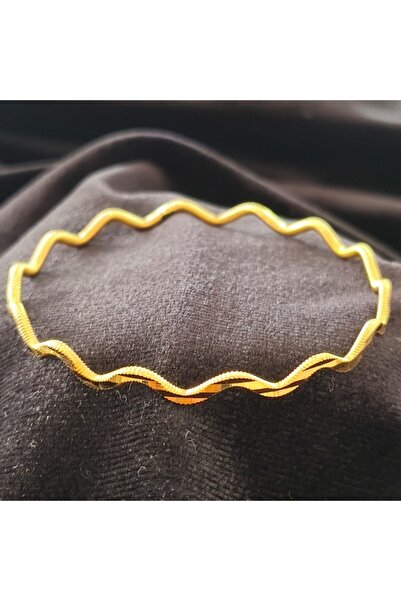 STİLLOVE 925 Ayar Gümüş Zikzak Model Gold Ajda Bilezik SL9801