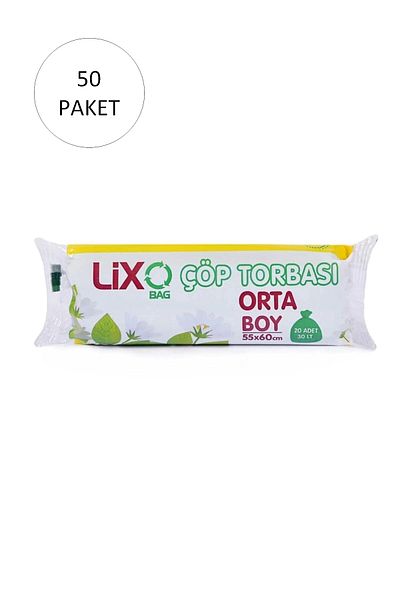 LİXO Medium Size Garbage Bag 55 x 60 cm 20 Rolls x 50 Packs = 1,000 Pieces (Blue)