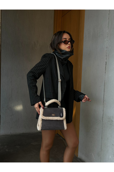 Night Geantă de mână și de umăr pentru femei Hannah Model Suede Grey