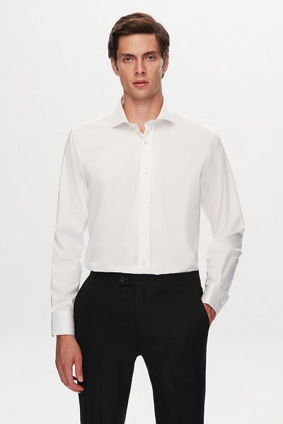 D'S Damat Ds Damat Slim Fit Λευκό απλό νανο πουκάμισο περιποίησης