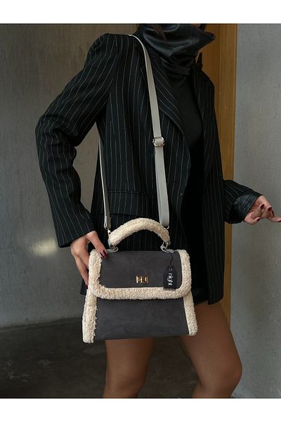 Night Geantă de mână și de umăr pentru femei Hannah Model Suede Grey