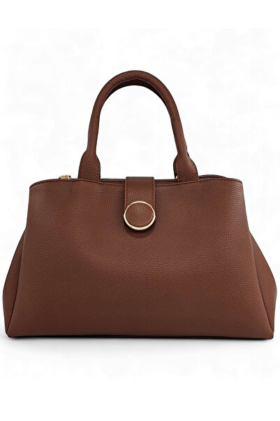 Evident Tan Women's Hand and Shoulder Bag with Three Separate Zipper Compartments