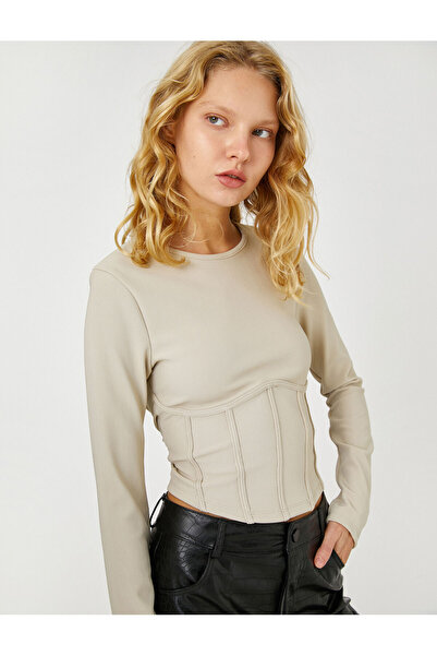 Koton Langärmliges T-Shirt mit Korsett