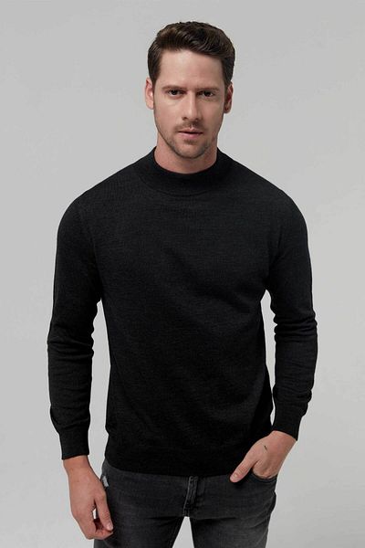 D'S Damat Πλεκτό πουλόβερ με κανονική εφαρμογή Anthracite Plain Knit Wool Blended Knitwear
