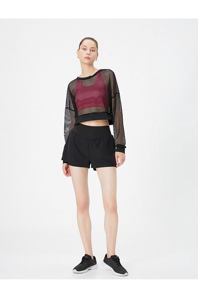 Koton Sports Mesh T-Shirt Crop Crew Neck Long Sleeve