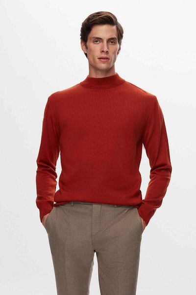 D'S Damat Regular Fit Brick Plain Knit Wool Blended Knitwear Sweater