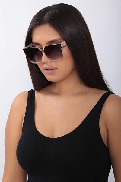 STAOOM New Season Large Gold Detailed Luxury White Women's Glasses