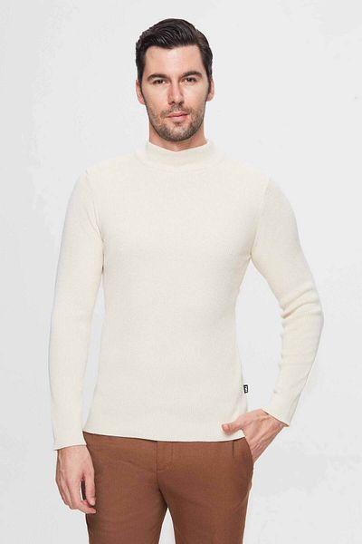 Twn Πλεκτό μάλλινο πουλόβερ εκρού Slim Fit