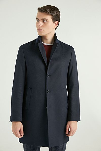 D'S Damat Regular Fit Navy Blue Viscose Coat