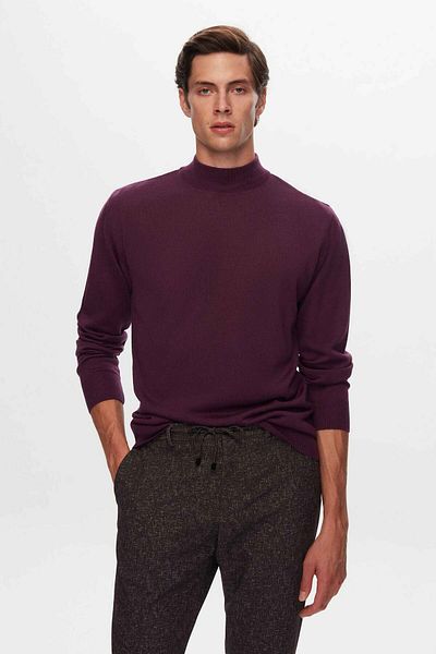 D'S Damat Regular Fit Purple Plain Knitted Wool Blended Knitwear Sweater