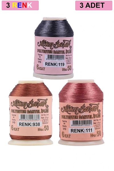Royaleks 3 Pcs Gold Spike Needle and Lace Thread 20 Gr - Royaleks - No: 938 - 111 - 119