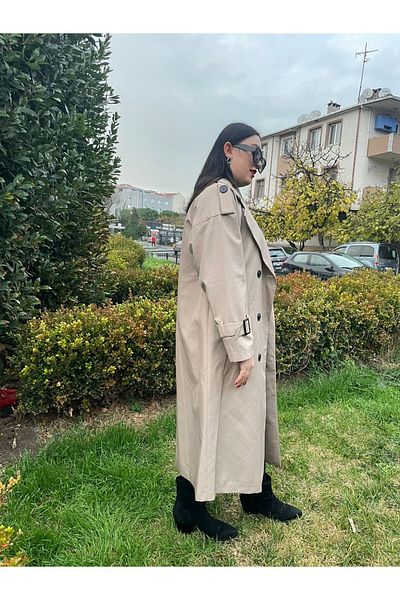 TANISA Zora Long Button Detail Trench Coat Tns-4317