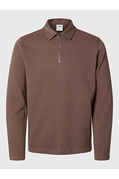 Selected Homme Langarm-Poloshirt Geripptes Half-Zip