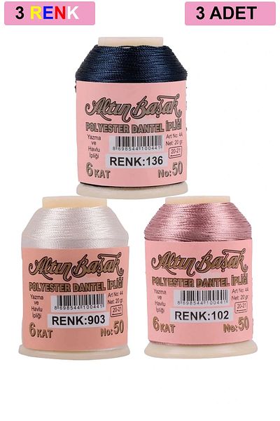 Royaleks 3 Pieces of Gold Needle and Lace Thread 20 Gr - - No: 903 - 102 - 136