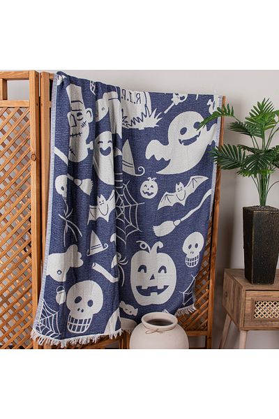 Befera Design Single 4 Layer Muslin Pique - 100% Cotton Jacquard Bedspread and Tv Blanket 140X200 Halloween