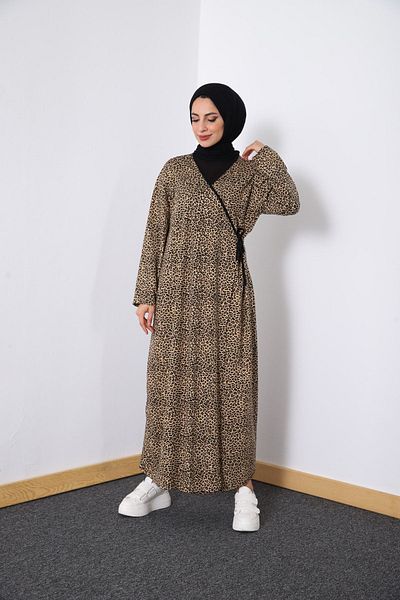 Kutay Collection Εποχιακό φόρεμα με λεοπάρ σχέδιο - δεμένο στο πλάι