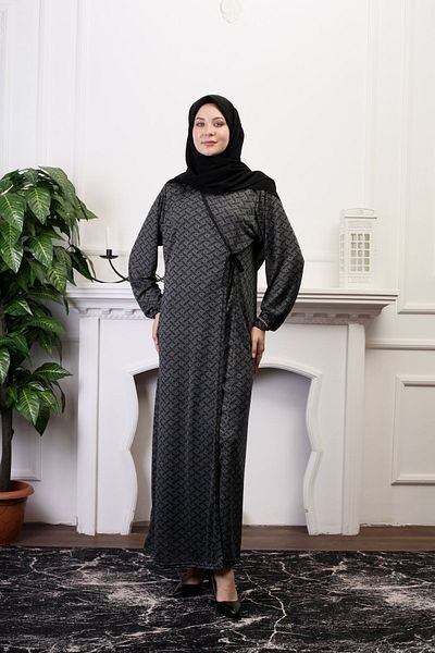 Kutay Collection Double Breasted Cut Seasonal Tied Hijab Prayer Dress - Practical Cut