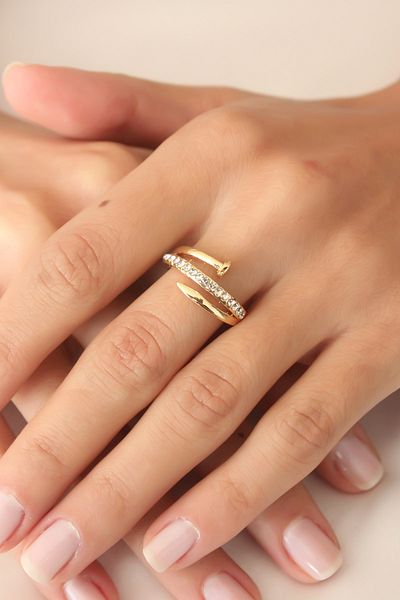 Skygo Gold Color Stoned Nail Adjustable Women's Ring - TJ-BYK2408