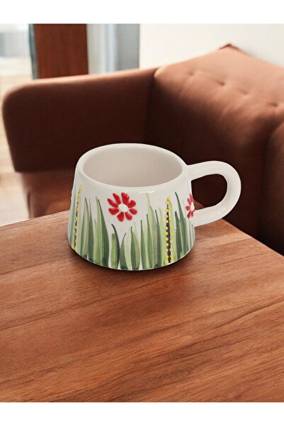 İlbay Çini Takı كوب قهوة مزدوج من السيراميك باللون الأحمر ديزي