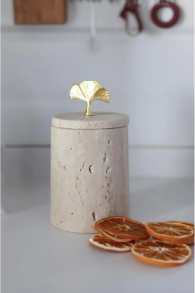 ege gross Dekoratif Traverten Mermer Gold Renk Ginko Aksesuarli Baharatlık Şe...