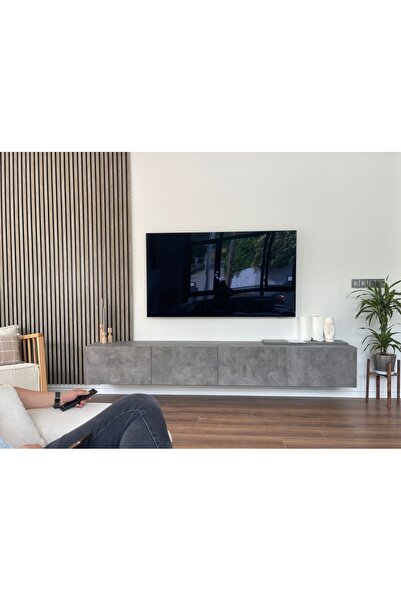 MAC DİZAYN Milas Tv Ünitesi Tv Sehpası Mdf Cement Dokulu Yüzey 240 Cm