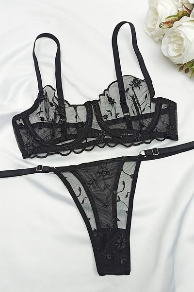MILANOFOX Set tanga sutien cu sârmă cu broderie din dantelă (zestre - Ziua Îndrăgostiților - Anul Nou)