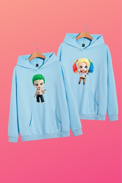 Tarzsokak Unisex ανοιχτό μπλε σετ Harley Quinn με στάμπα για ζευγάρια, 2 τεμά...