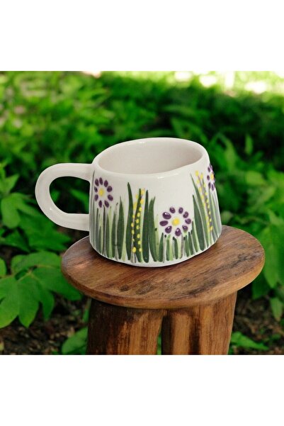 İlbay Çini Takı فنجان قهوة سيراميك مزدوج بنفسجي ديزي