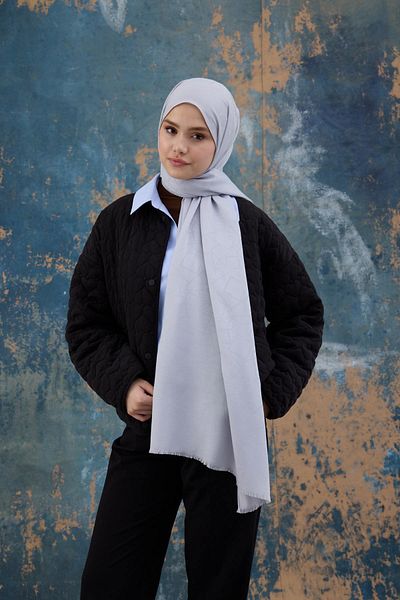 İpekhan Şal jacquard din bumbac cu model pătrat argintiu 8012-06