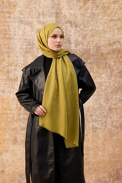 İpekhan Fendi Pattern Βαμβακερό Ζακάρ Σάλι Fat Green 8009-11