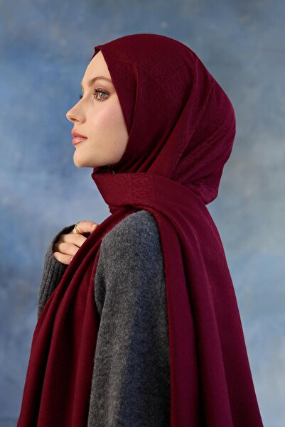 İpekhan Logo Desen Pamuk Jakar Şal Bordo 8008-02