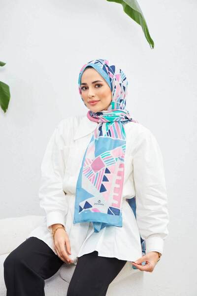 İpekhan Geo Ethnic Soft Shawl Water Green Blue 3039-07