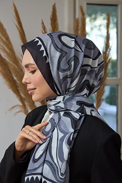 İpekhan М'яка шаль сірого кольору з чорним блиском з колекції «Літній блиск» - 3045-14