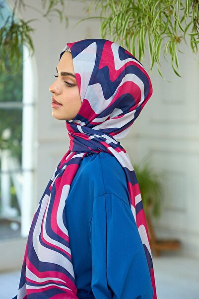 İpekhan Soft Shawl Navy Blue Pink Summer Sparkle Collection - 3044-10